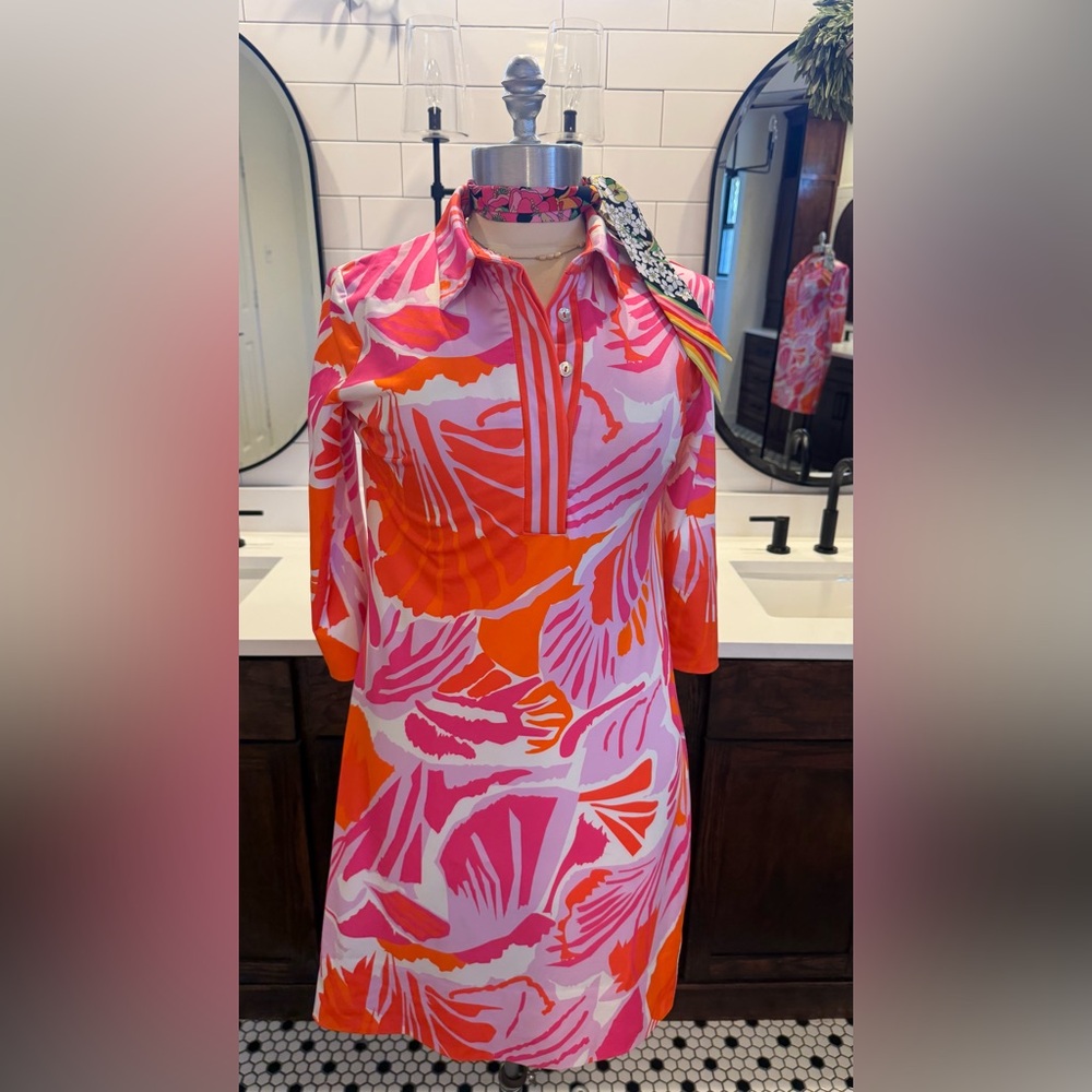 Gretchen Scott Everywhere Dress in Pink Frond Frenzy Floral Tropical Dress Sz M - Picture 3 of 16